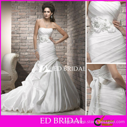 MS A3659 Trumpet Ruched Taffeta Long Train For Woman New Bridal Dress